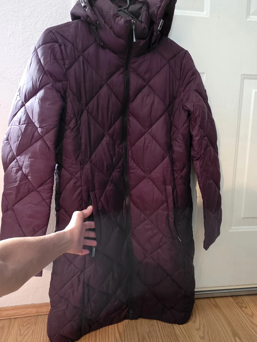 Michael Kors Small  Hooded Quilted Long Puffer Coat - Plum
